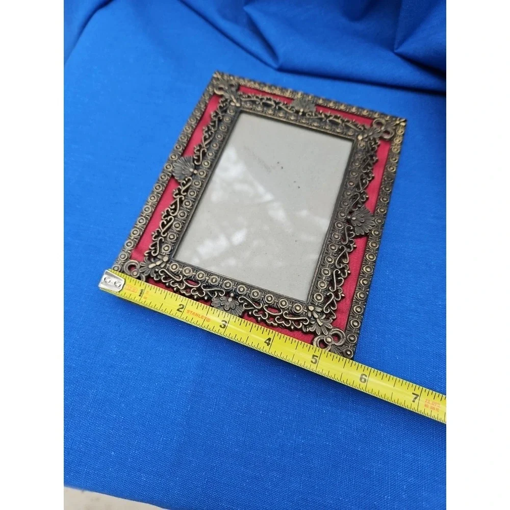 Victorian Brass Red‎ Photo Picture Frame Ornate Tabletop Weston Gallery 5x3.5